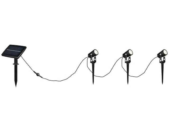 Reality Leuchten LED Hybrid Solar Außen Strahler Obidos R83256332, Aluminium Druckguss, inkl. 3x 0.5 Watt LED, Dämmerungssensor, Länge 6.2 Meter