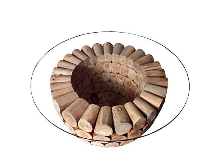 Couchtisch PURE NATURE 70cm - Massivholz - Sicherheitsglas - Unikat stabile Konstruktion, robust, Beistelltisch, organische Form, Teakholzgestell