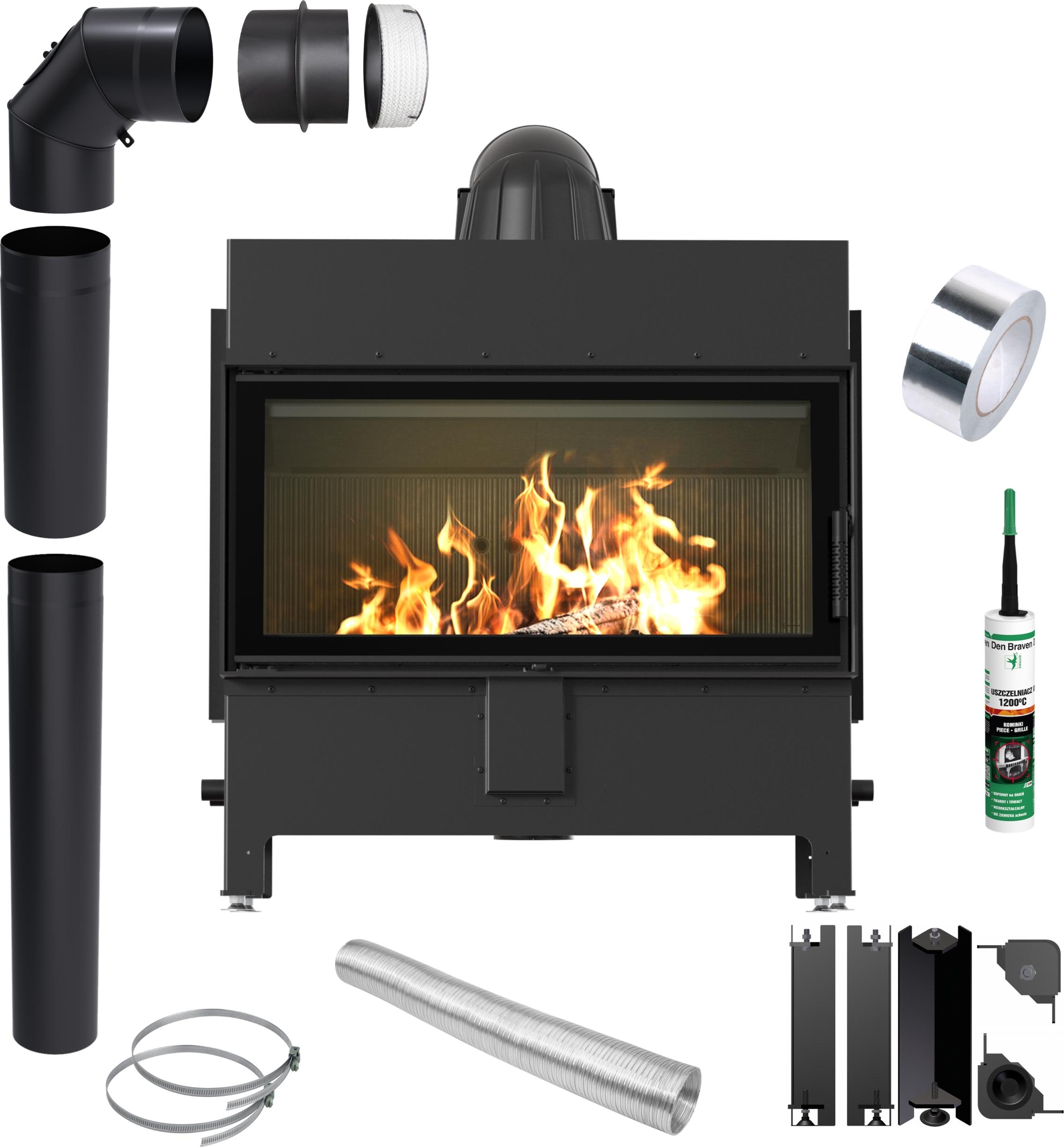 KRATKI LUCY 16kW Ø200 Schwarzer Luft Kamineinsatz mit Rohrset