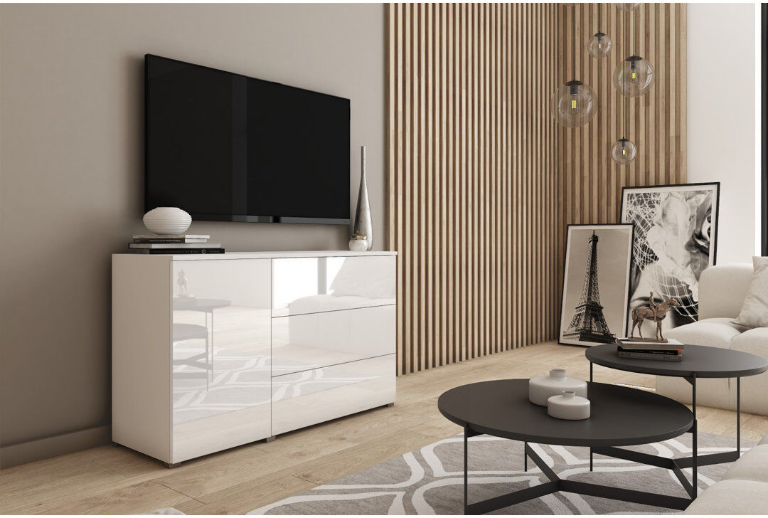 Zipcode Design Wander 110cm Sideboard White/White Glossy 68cm H X 110cm W X 39cm D