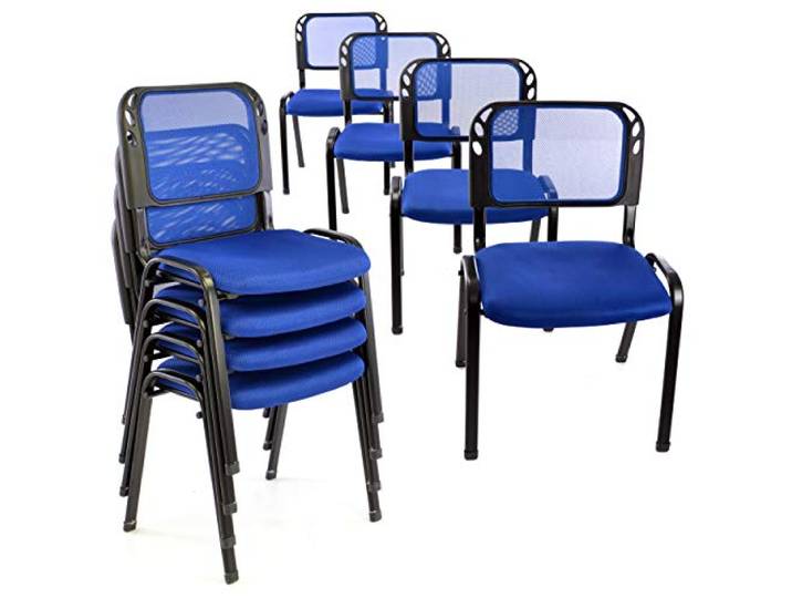 Nexos Trading 8er Set Bürostuhl Konferenzstuhl Besucherstuhl blau gepolsterte Sitzfläche stapelbar 52,5 x 45 x 80 cm Stapelstuhl Metallrahmen schwarz