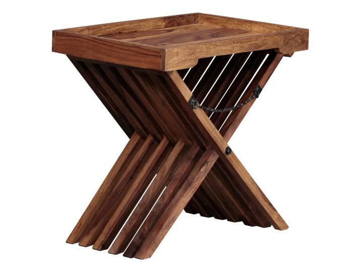 Mid.you Beistelltisch, Sheesham, Holz, Sheesham, massiv, rechteckig, X-Form, 40x57x60 cm, klappbar, abnehmbares Tablett, einfacher Aufbau, Holzmöbel, Holztische, Beistelltische Holz