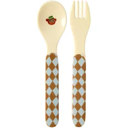 RICE Melamin Kinderbesteck-Set Music Band Löffel und Gabel, Blau - L 14 cm