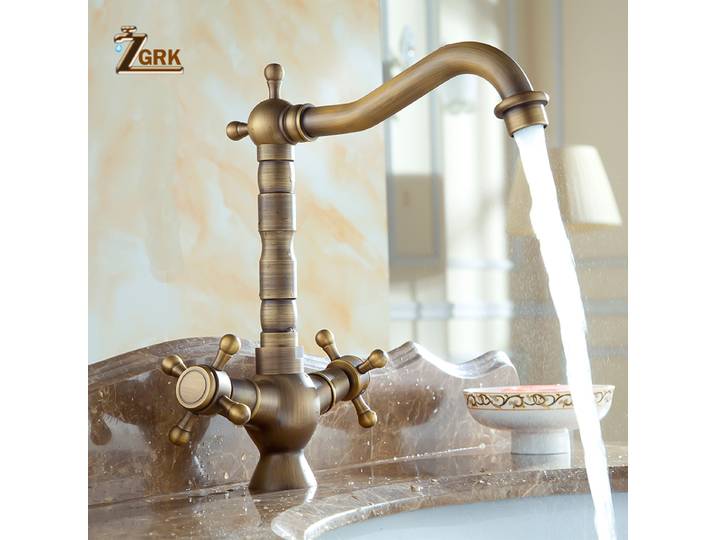 ZGRK robinet de lavabo à double poignées, robinets mélangeurs finis en laiton Bronze à Rotation de 360 degrés robinet d'évier de bain Antique robinets d'eau montés sur le pont