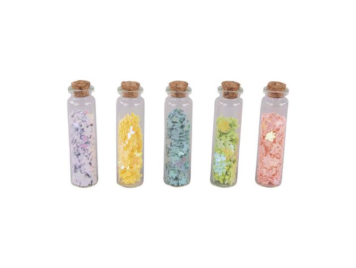 Pailletten Schmetterlinge/Blumen sort., 0,6-0,9cm,in Fläschchen, Box 5Flasche