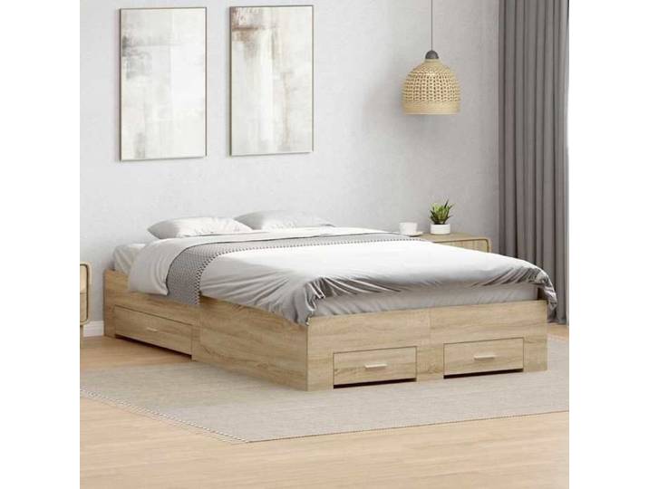 Cadre de lit avec tiroir - WIENS - 120x190 cm - Bois d'ingénierie - Marron - Avec tiroir - 2 personnes - 193x123x32 cm