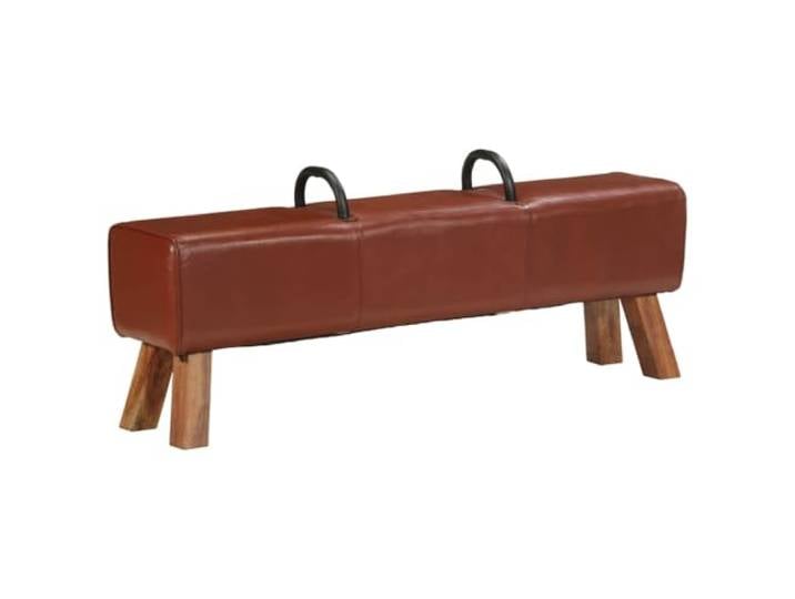 TEKGHUT Vintage Turnbock-Bank mit Griffen Echtes Ziegenleder Massivholz Echtes Ziegenleder, dicke Polsterung, Massivholzbeine, Metallgriffe, Retro-Design