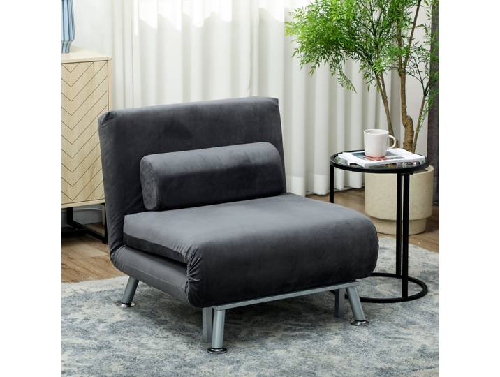 HOMCOM Fauteuil-Lit 3 en 1 Tissu Velours Gris Foncé