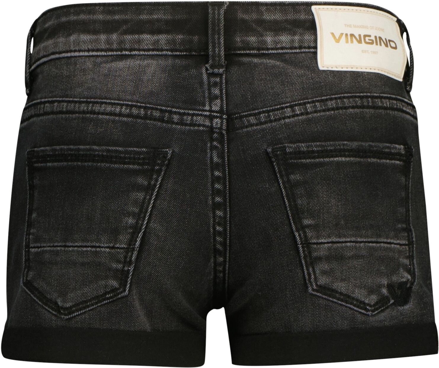 Shorts VINGINO "Damara icon", Mädchen, Gr. 158, N-Gr, schwarz (washed schwarz), Denim/Jeans, Obermaterial: 72% Baumwolle, 27% Polyester, 1% Elasthan, unifarben, normal extrakurz, Hosen Shorts, Jeansshorts 5 Pocket, für Girls washed schwarz 158, N-Gr