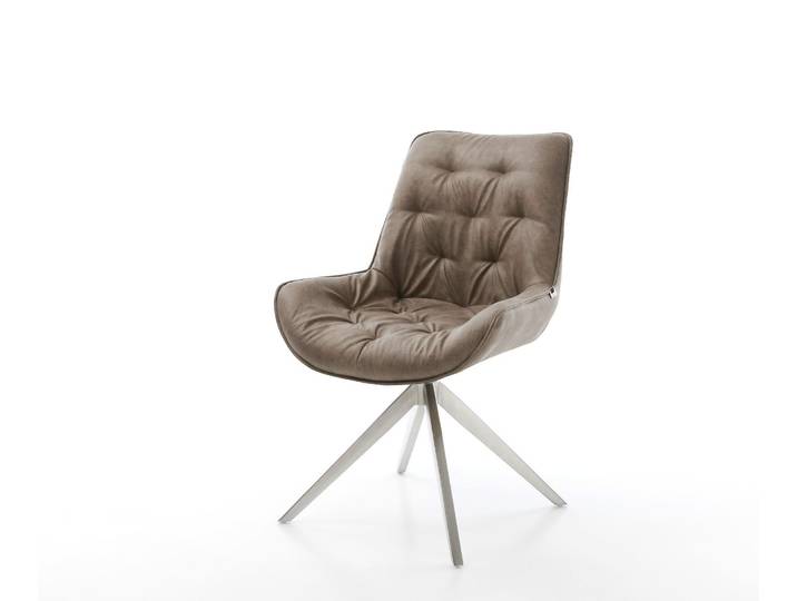 Drehstuhl Taimi-Flex Mikrofaser Taupe Vintage Kreuzgestell breit Edelstahl 360° drehbar Wippfunktion, Esszimmerstühle