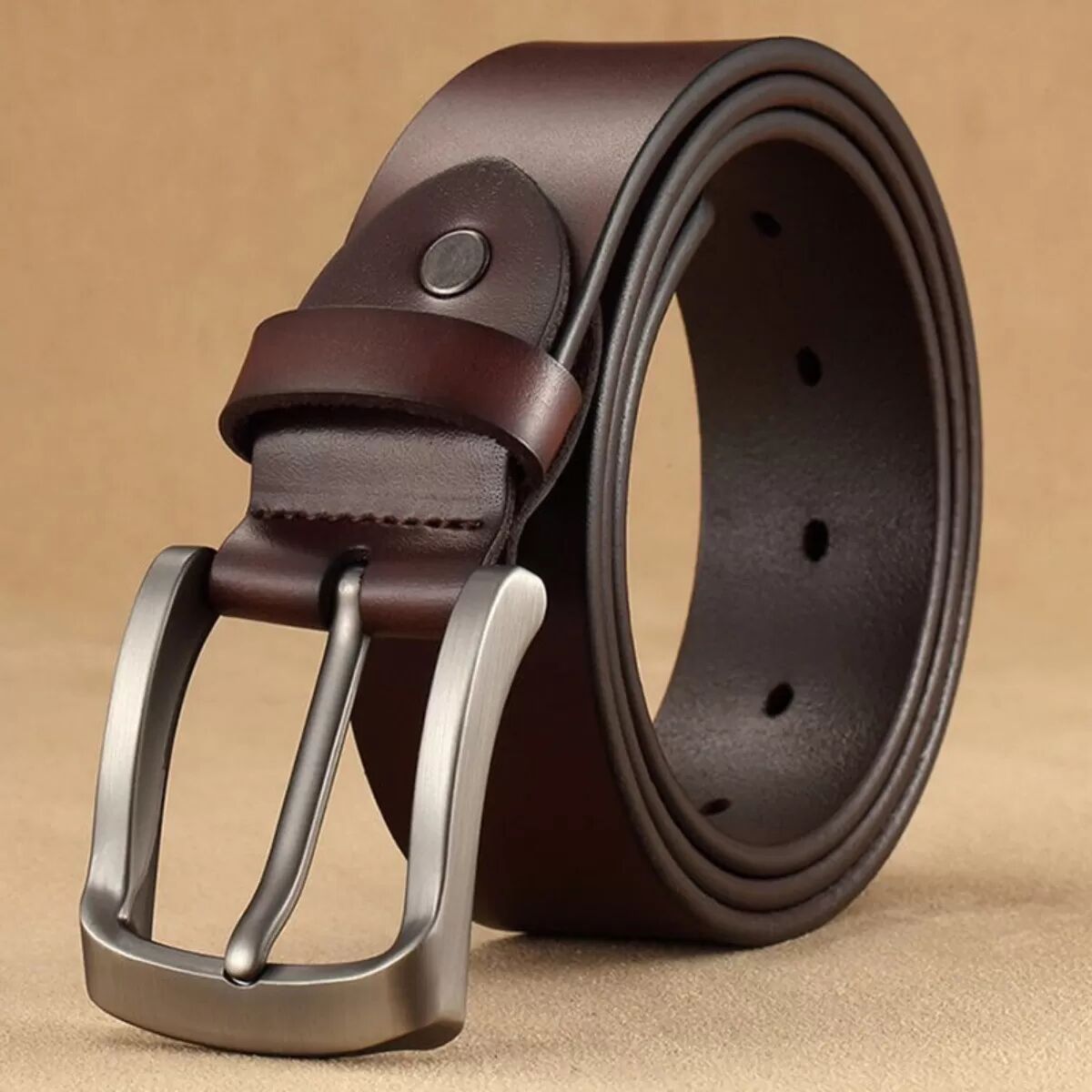 INF 130cm Spaltleder-Rindsleder-Gürtel mit Vintage-Dornschließe – 4cm Breite, Anti-Rutsch, Sicherer Sitz Kaffee