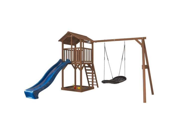 Nest Swing Braun, Blau, Braun, Holz, Zeder, 356.6x241.9x349 cm, Fsc, Freizeit & Co, Gartenspielzeug, Spieltürme
