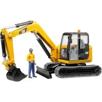 02466 CAT Minibagger, Modellfahrzeug gelb/schwarz, mit Bauarbeiter