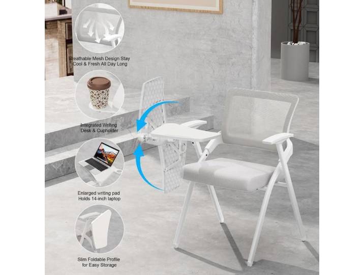 MENGDA Chaise de bureau ergonomiques pliants-Avec tablette-Chaise de conférence-Ergonomique-Gris clair-46*47*84cm