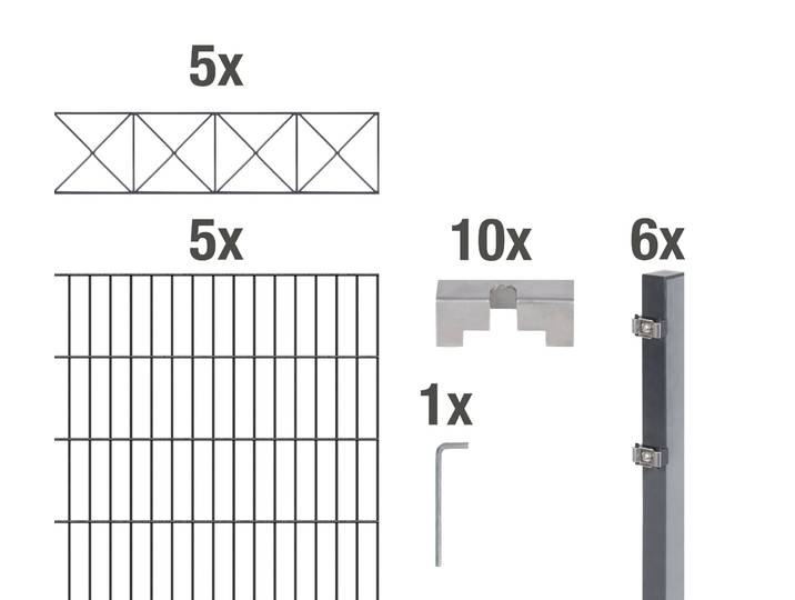 Doppelstabmattenzaun ALBERTS mit verschiedenen Dekorelementen , grau (anthrazit, dekor nexus), H:100cm, Stahl, Zaunelemente, Doppelstabmattenzaun, anthrazit, Höhe: 100-160cm, Gesamtlänge: 10-20m, zum Einbetonieren