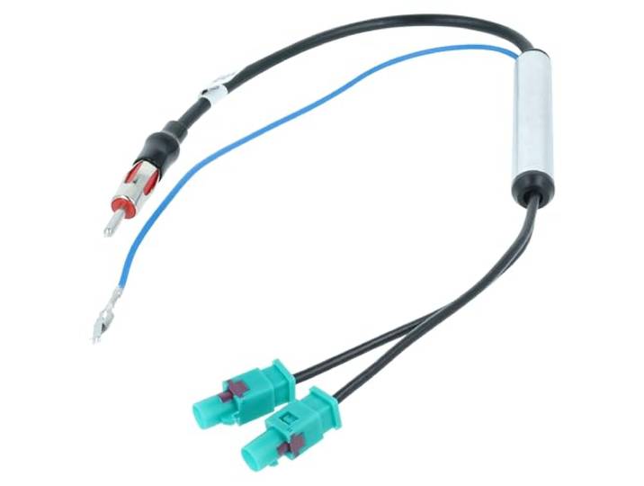 2x Fakra Z (m) - DIN (m) auto antenne adapter met fantoomvoeding - RG174 - 50 Ohm / zwart - 0,30 meter