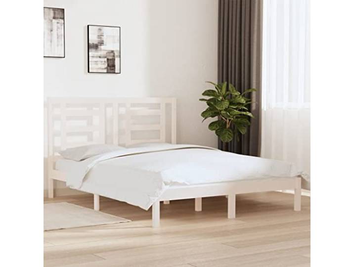 YNGBHFNOP Massives Kiefernholz modernes Design 160x200 cm Weiß Massivholzbett ohne Matratze Weiß 160x200 Kiefernholz Bettgestell mit Kopfteil stabil Modern
