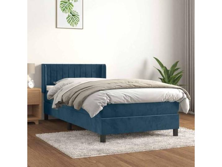 Samt Boxspringbett mit Taschenfederkernmatratze höhenverstellbares Kopfteil Boxspringbett mit Matratze Dunkelblau 90x200 cm Samt Bett mit Kopfteil verstellbar Taschenfederkern Topper