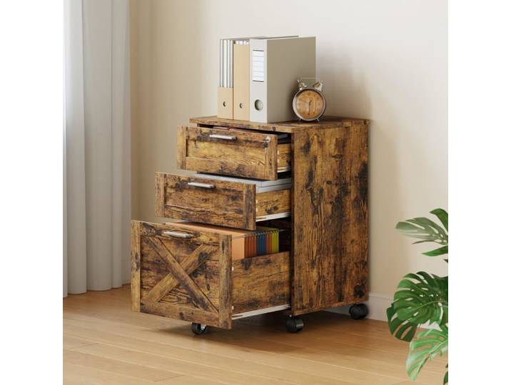 Caisson de bureau - Desserte à roulettes avec 3 tiroirs 40 x 48 5 x 68 cm - Armoire de bureau - Marron