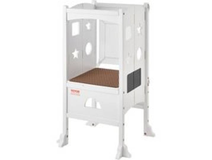 VEVOR Tour Observation Enfant Charge 56,75 kg Tour Apprentissage Montessori Pliable Bois Massif 3 Hauteurs Filet Sécurité pour Tout-petits, Chambre à Coucher, Salle de Bain, Comptoir de Cuisine, Blanc