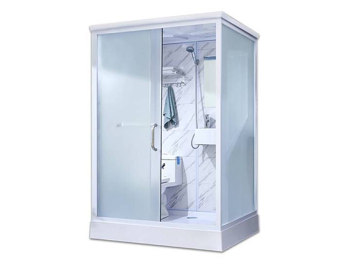 Salle de douche intégrale, salle de bain intégrée, salle de bain intégrée, cloison en verre, salle de bain avec toilettes, démarrage d'une seule pièce.