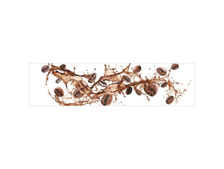 Fani Küchenrückwand Smart - Glas, Braun, Weiß, Metall, Kunststoff, Kaffee, 210x53.7x0.6 cm, mit Dekor, Spritzschutz, individuell zuschneidbar, Echtglas-Optik, eventuelle Anpassungen vor Ort nötig, Küchen, Küchenausstattung, Küchenrückwände