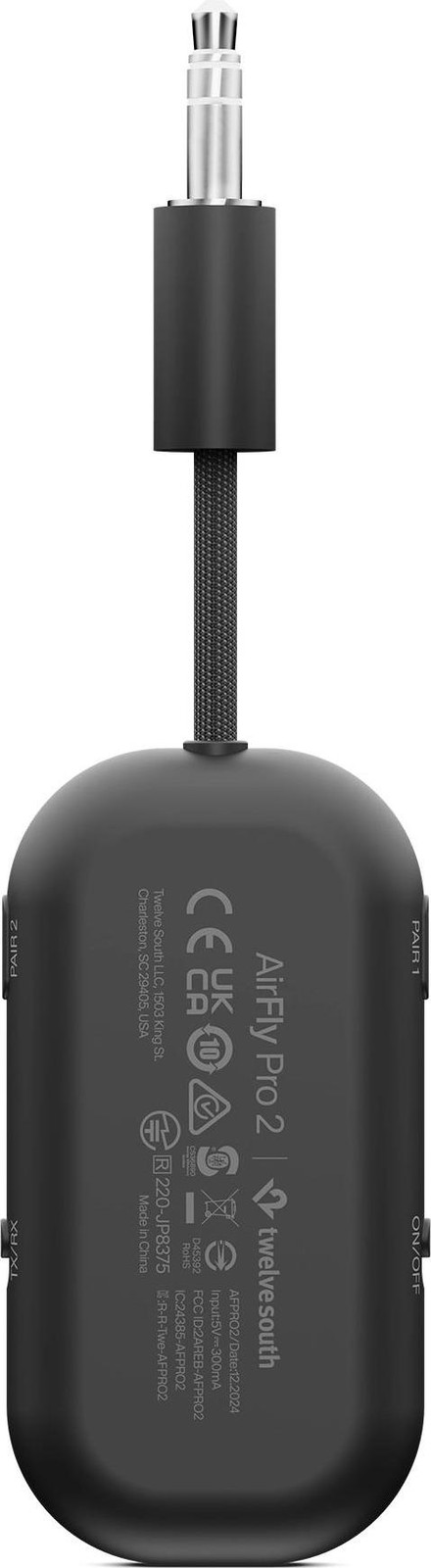 Twelve South AirFly Pro 2 - Draadloze Bluetooth Audio Adapter voor In-Flight Entertainment - Zwart