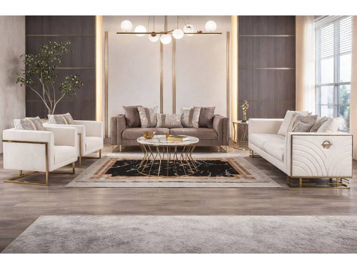 JVmoebel Wohnzimmer-Set Luxuriöses 4-tlg. Wohnzimmer-Set 3+3+1+1-Sitzer Sofa Sessel, (4-St)