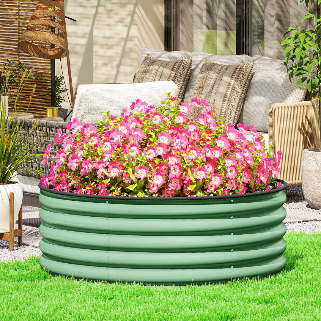 Borough Wharf Outsunny Galvanised Raised Garden Bed, 120 x 120 x 43cm Light Green 43cm H X 120cm W X 120cm D