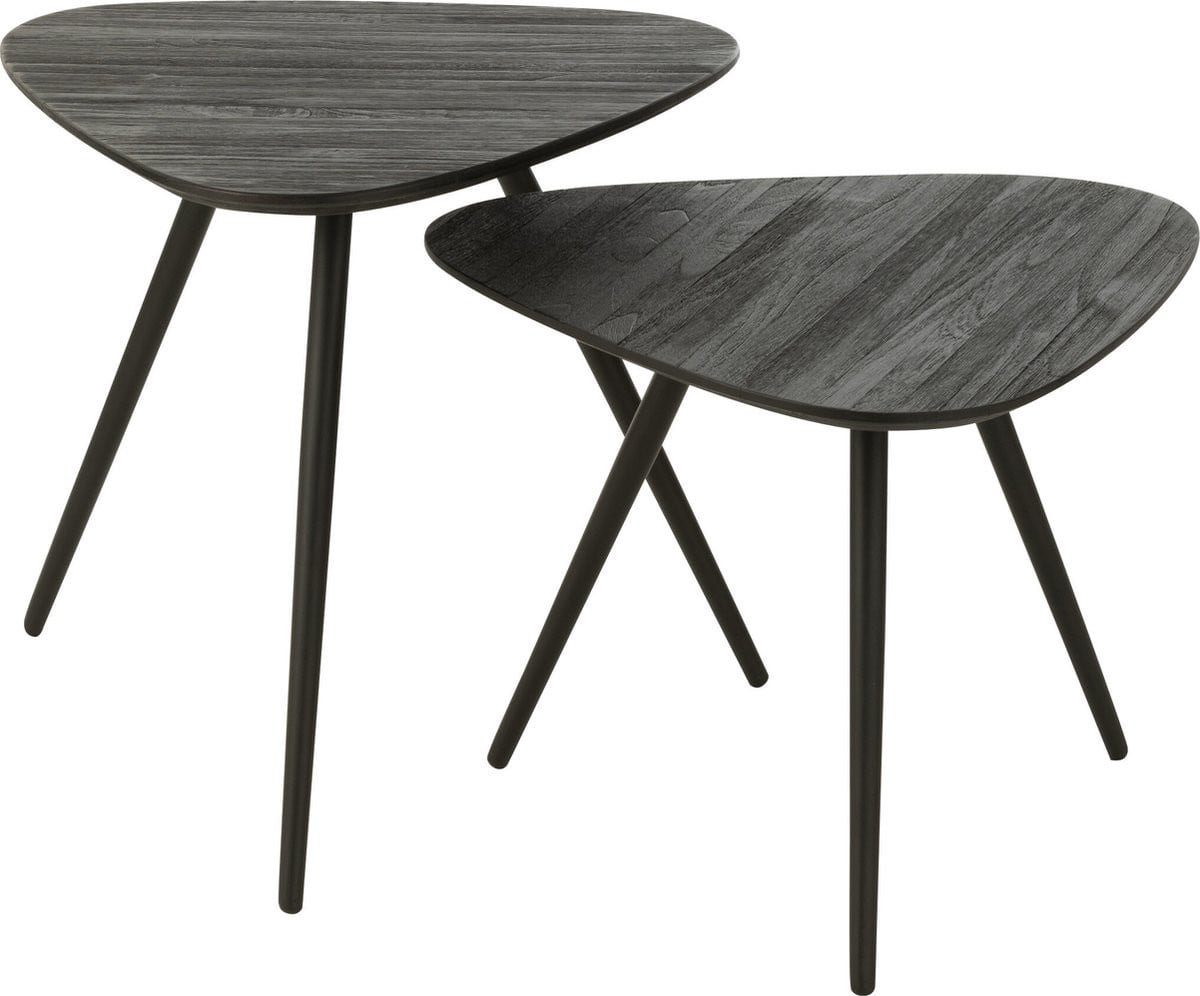 J-Line Driehoek tafel set van 2 - hout - zwart