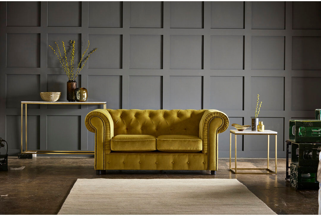 Etta Avenue Aaron Velvet Sofa Tumeric 2