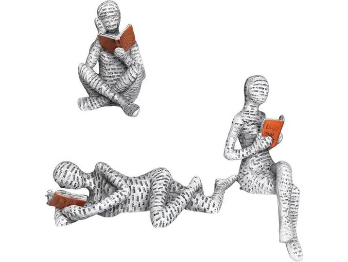 Lot de 3 Sculpture de Figurine pour Étagère Abstraite Lecture Femme Lisant Sculpture de Statue Peinte à Main Artisa OBJET DECORATIF