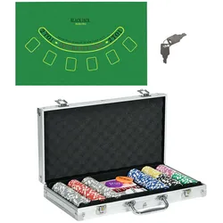 SPORTNOW Pokerkoffer Set, 300 Pokerchips 11,5 Gramm, Pokerset mit Schloss Silber