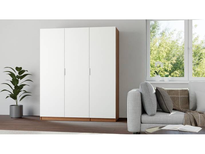 Kleiderschrank in Holzoptik mit weißen Türen Premium Dekore Nuss­baum