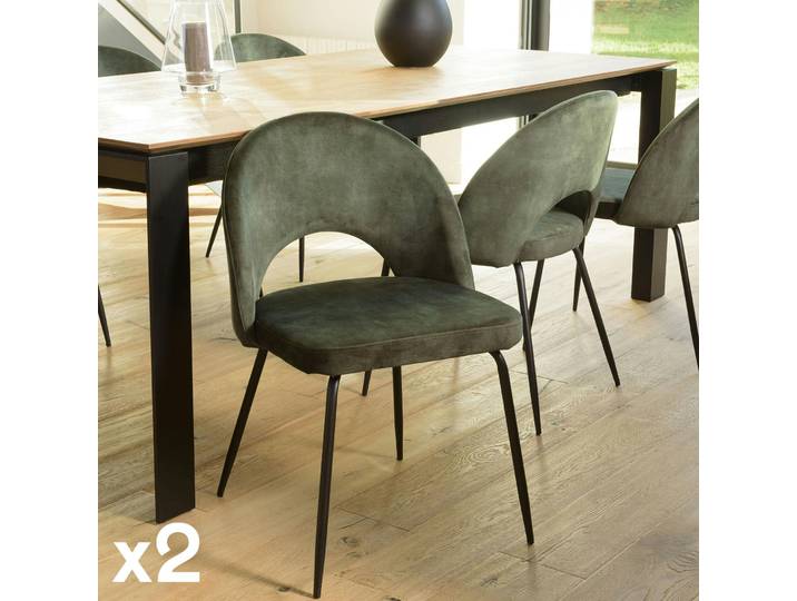 Chaise en velours dossier demi-lune (lot de 2) TIM - Vert