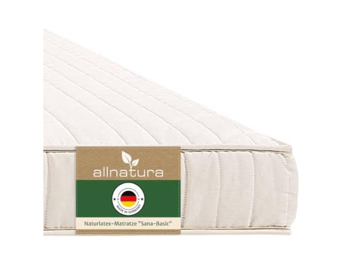 allnatura 5-Zonen Naturlatex-Matratze - 90x200 cm, H3 med, 14 cm hoch 100% Naturkautschuk - Integrierte Schulterabsenkung für ergonomische Entlastung - Baumwollbezug