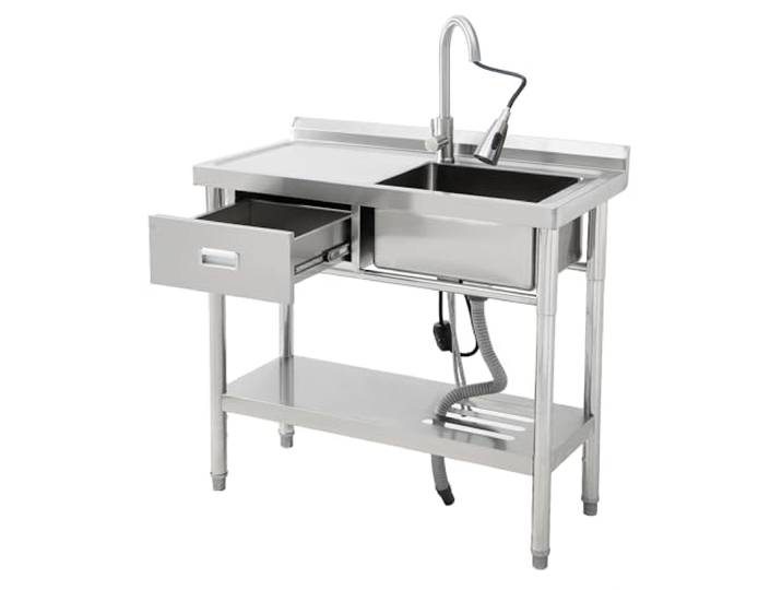 Koioplie Edelstahl Spültisch Freistehend, Küchenspüle,1 Becken 99×46×102CM Spüle und Arbeitsplatte kombiniert Praktischer Spritzschutz Unteres Gitter-Ablagereg Universelle Einsatzbereiche Gewerbliche