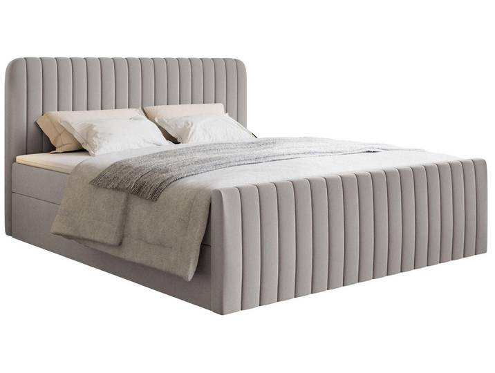 Selsey Saliano - Lit Boxspring 200x200 avec sommier à lattes\, topper et housse chenille\, Greige