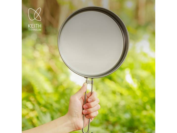 Poêle à frire KEITH 1L en titane pur, non revêtue, pliable, résistante à la rouille, pour cuisinière à gaz, induction, camping en plein air, voyage, maison