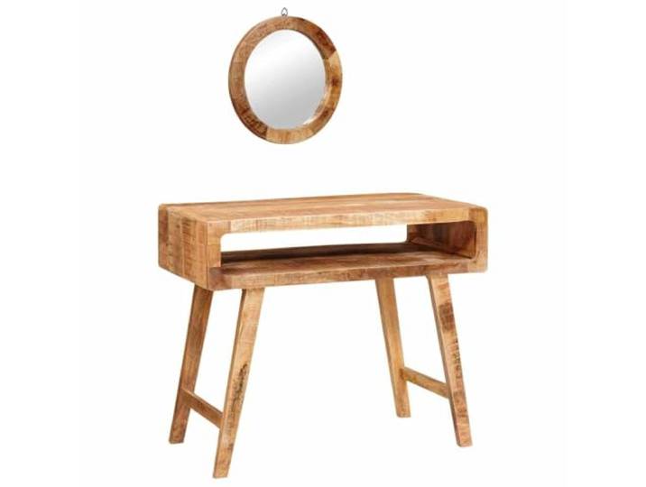 Xhnifbn Schminktisch mit Spiegel 90x76x45 cm Braun Massivholz Mango Kompakte Frisierkommode aus echtem Holz für das Schlafzimmer mit klarem Rechteckspiegel und stabiler Bauweise.