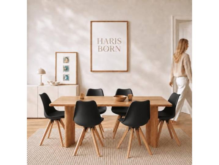 Haris Børn® Esszimmerstühle (6er Set) Schwarz mit Holzbeinen - Schalenstuhl mit Kunstleder - Stühle Esszimmer, Esstisch Stühle & Küchenstühle - Esszimmerstuhl 30 Tage risikofrei testen