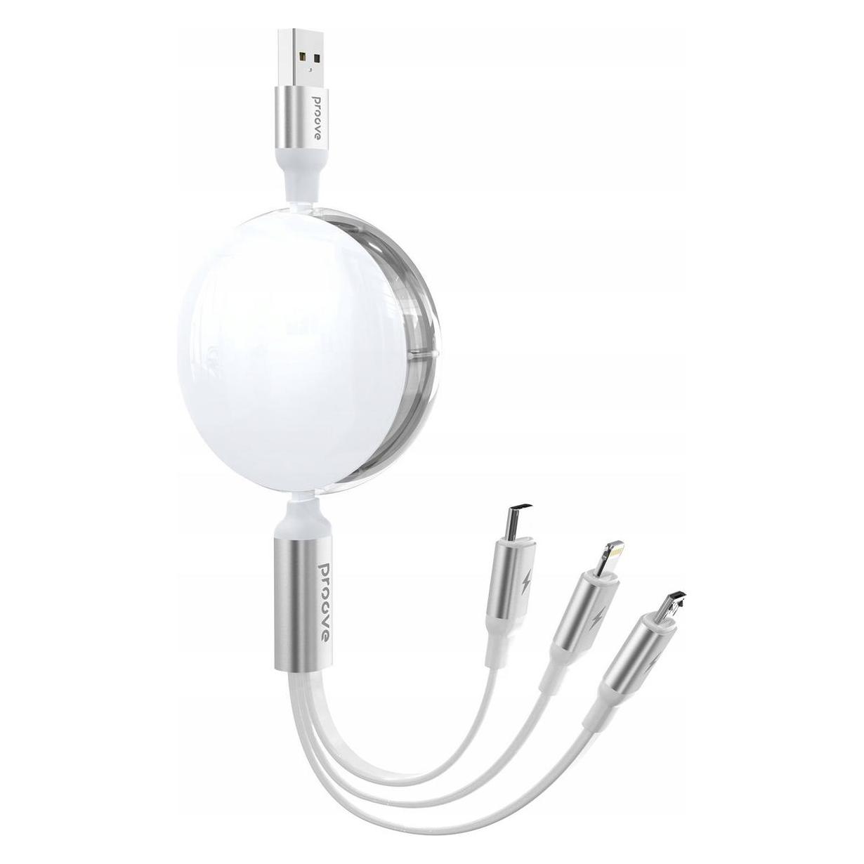Proove - Triple Sync Adapter, USB-A to USB-C + MIcro-USB + Lightning, Weiss (1.20 m) (PROOVE)