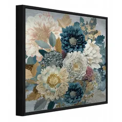 BILDER mit Rahmen Blumen Pfingstrosen Blau 50x50 cm