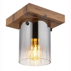 LED Deckenlampe Deckenleuchte Wohnzimmerlampe Holzoptik Rauchfarben Glas H 18 cm