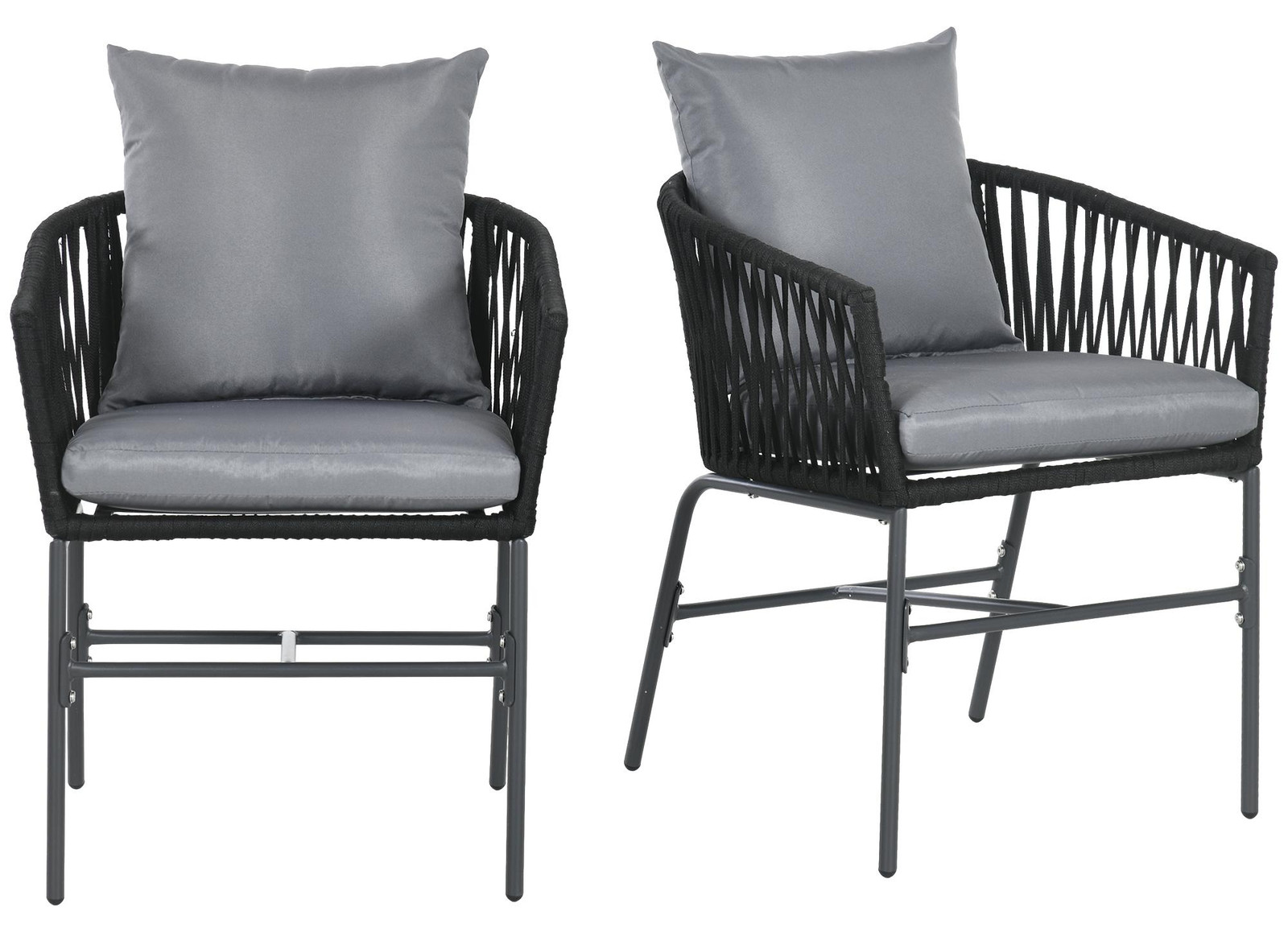 Outsunny set van 2 tuinstoelen met kussens, zwart metalen frame