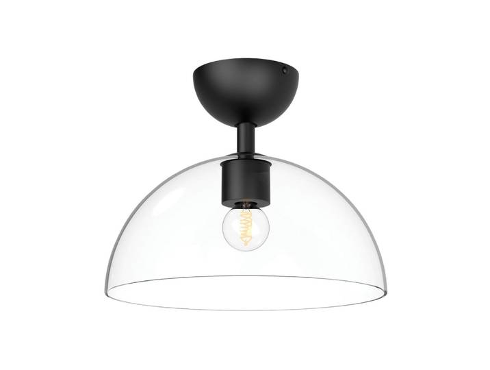 Semi-Plafonnier Acier, Verre Transparent Noir Mat
