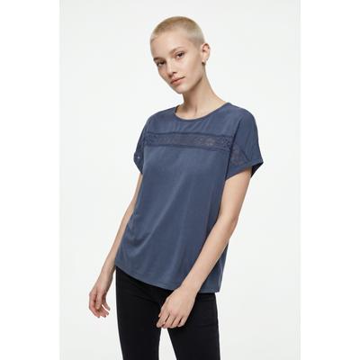 Kurzarmshirt ONLY "ONLFREE LIFE S/S LACE PANEL TOP JRS", Damen, Gr. M, blau (vintage indigo), Jersey, Obermaterial: 70% Modal, 30% Polyester, unifarben, Rundhals, Shirts
