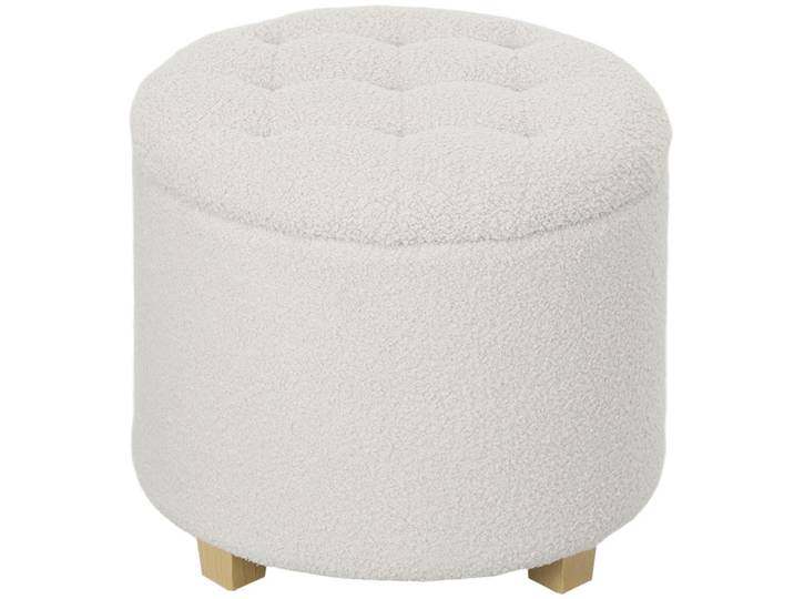 Pouf coffre rangement en tissu bouclette blanc