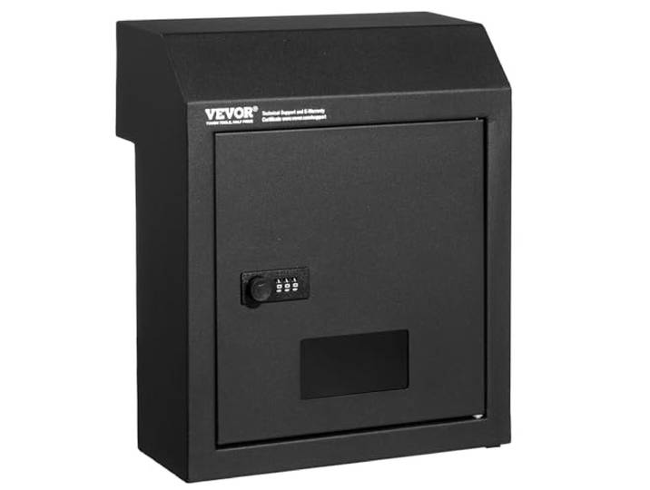 VEVOR Boîte aux Lettres Encastrable Porte\, 305x155x360 mm\, Boîte de Dépôt de Courrier Travers la Porte\, 43 mm\, Acier Robuste\, Verrouillage à Code Combinaison pour Lettres\, Clés\, Maison\, Bureau\, Noir
