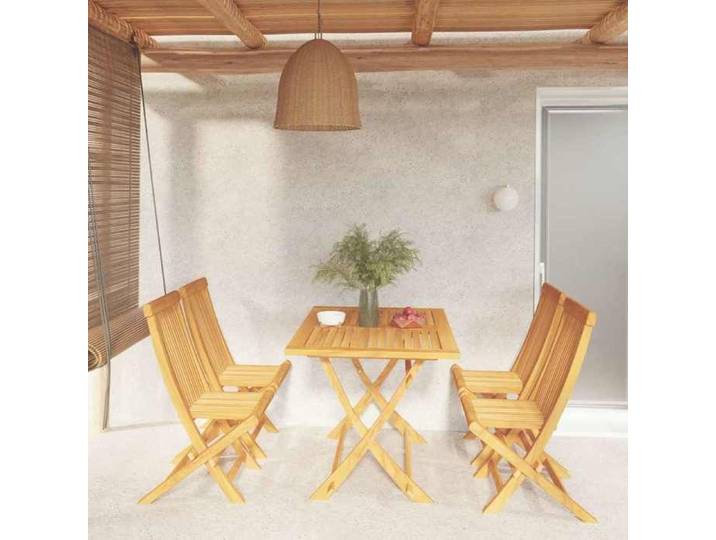 Salon Jardin Teck Massif Ensemble Table Chaises 5 Places Terrasse Extérieur